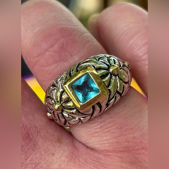 EUC sz8.25 JH Insp. 2CT BEZEL blue stone 925/18k FLORAL ORNATE DOME ring - Picture 12 of 15